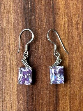 Silver Drop Amethyst Earrings